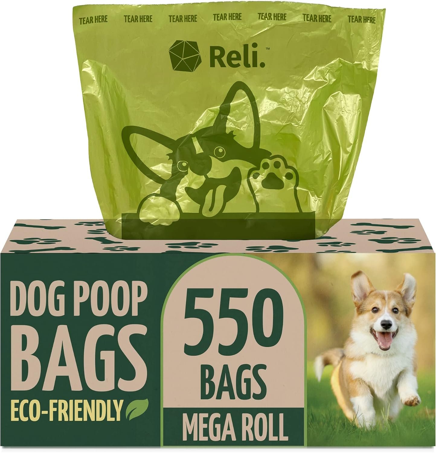 Reli. Biodegradable Dog Poop Bags (550 Count, Bulk) Large Single Roll