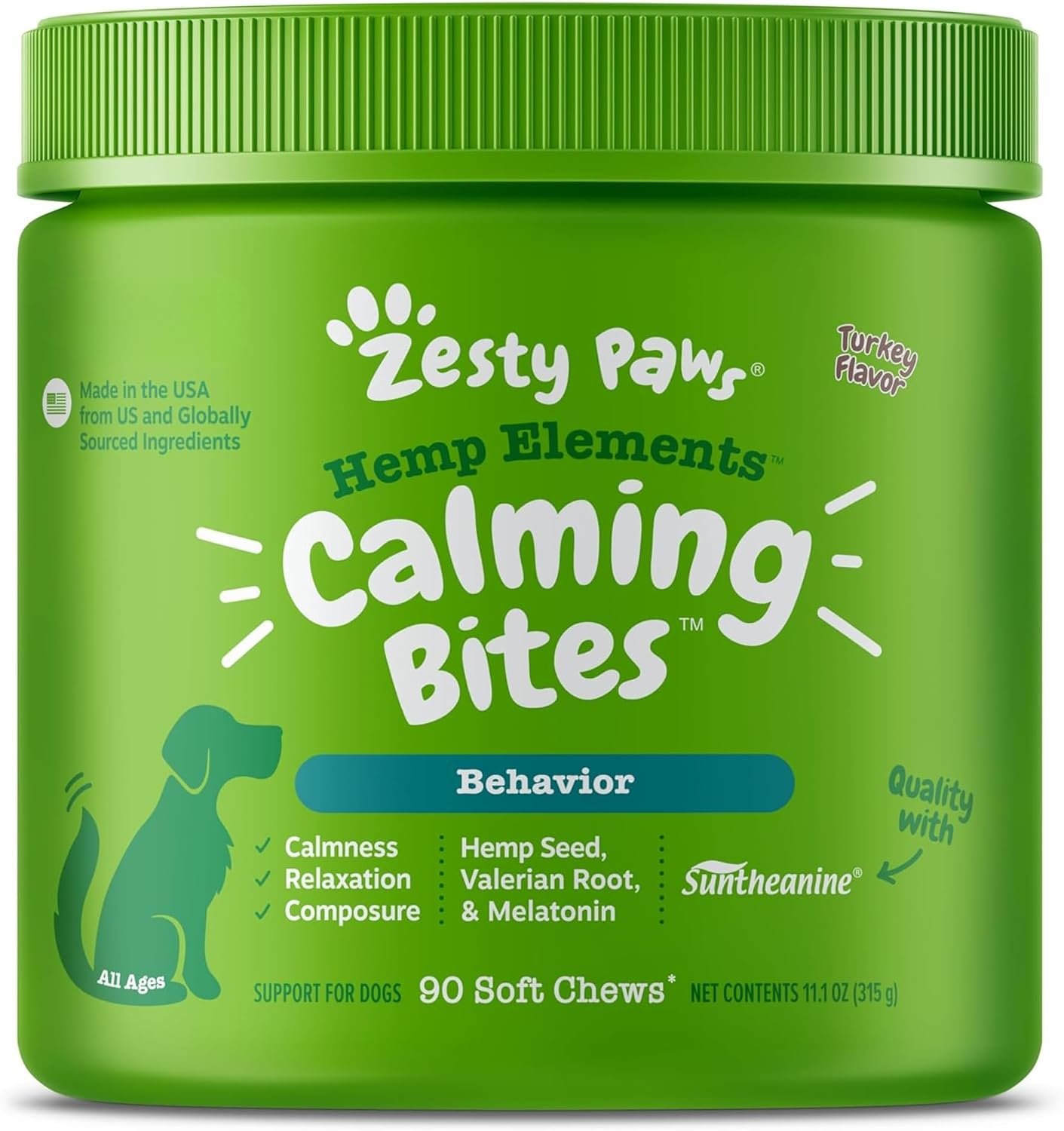 Zesty Paws Calming Chews for Dogs – Hemp for Dogs – Turkey, 90ct
