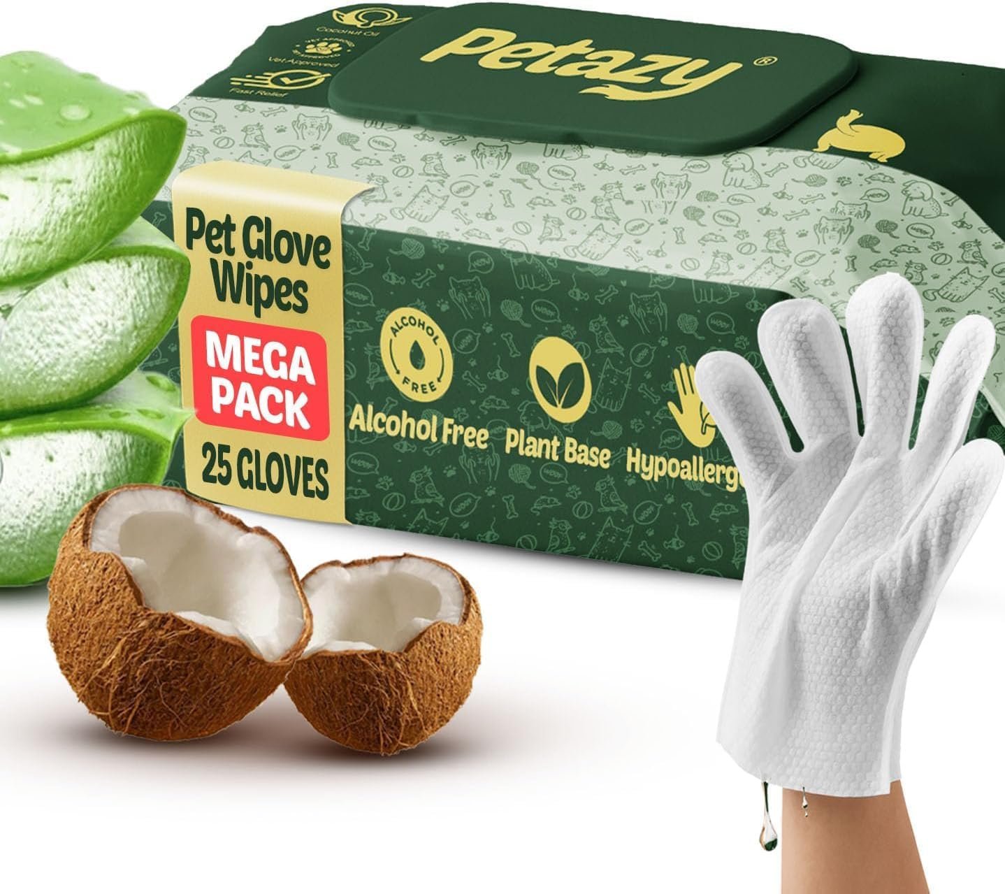 Petazy Pet Glove Wipes for Dogs & Cats – Paws, Ears & Butt Cleaning, 25 pk
