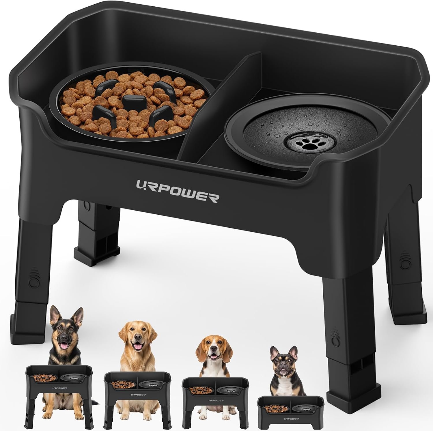 URPOWER Mess Proof Elevated Dog Bowls 4 Height Adjustable Raised Stand