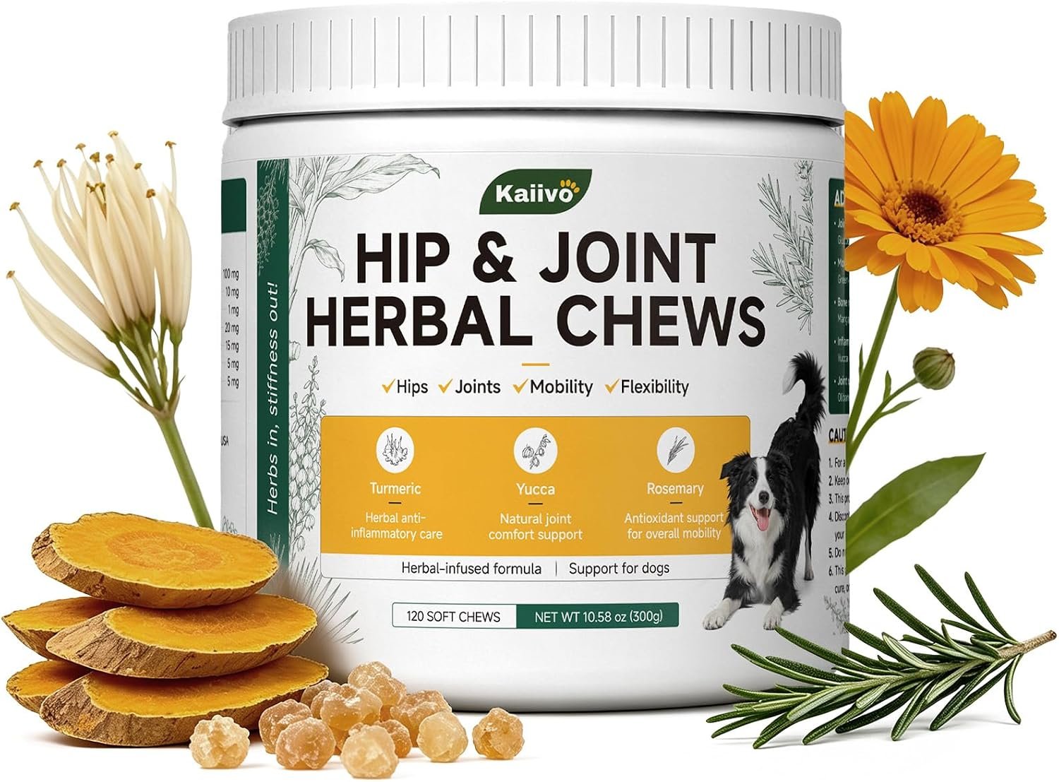 Dog Hip & Joint Supplement, Natural Herbal Blend, 120 Soft Chews
