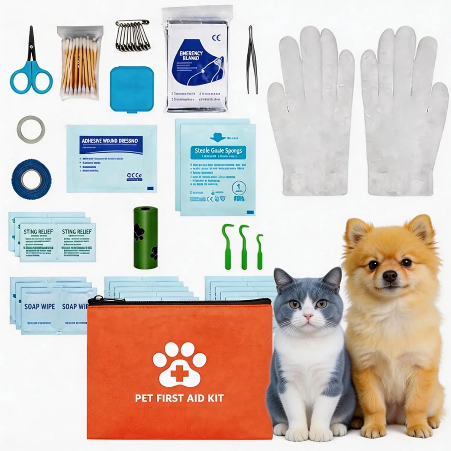 Pet First Aid Kit for Dogs & Cats with Hard Case, Tick Tool & Pill Box