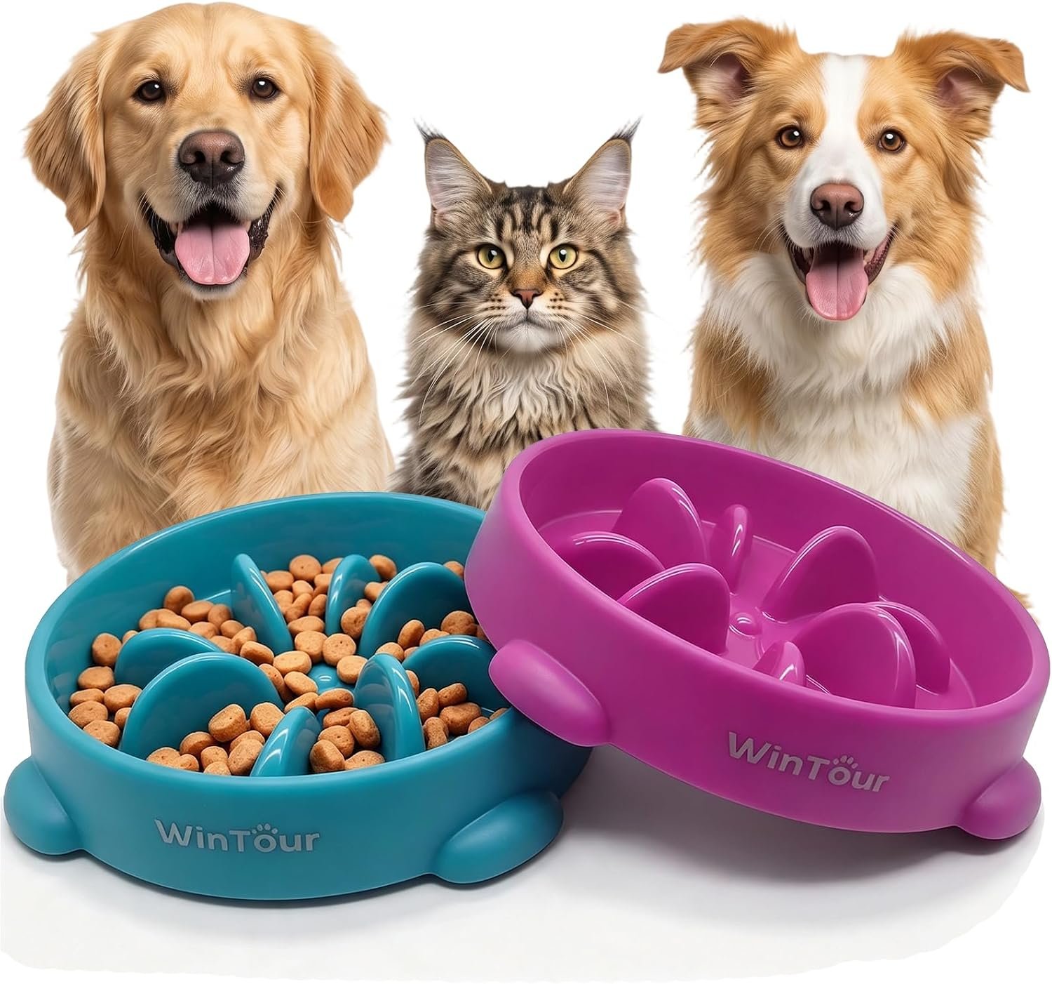 WinTour 2 Pack Slow Feeder Dog Bowls, BPA Free, Medium & Small Dog Bowls