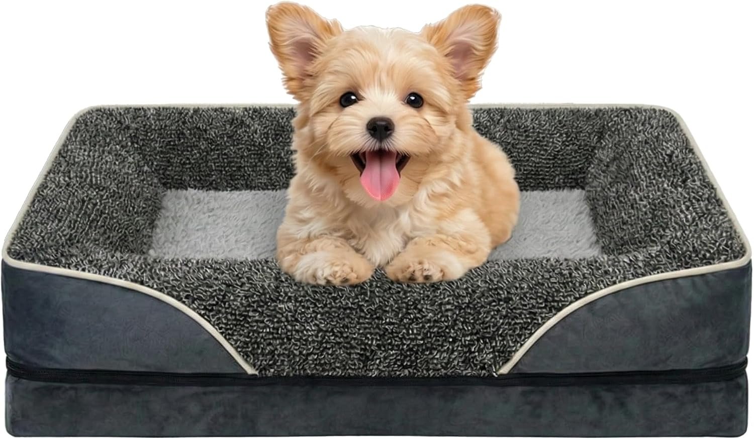 Orthopedic Dog Bed with Egg Crate Foam, Washable Waterproof Liner Pet Bed with Removable Cover and Non-Slip Bottom for Medium Dogs