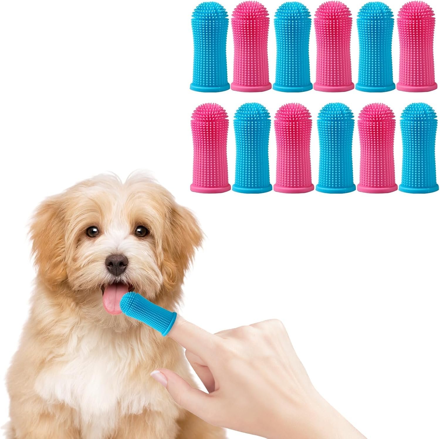 12 Pack Food Grade Silicone Finger Pet Toothbrushes Kit for Dogs Cats Dental Care Teeth Cleaning 360° Dog Finger Toothbrush