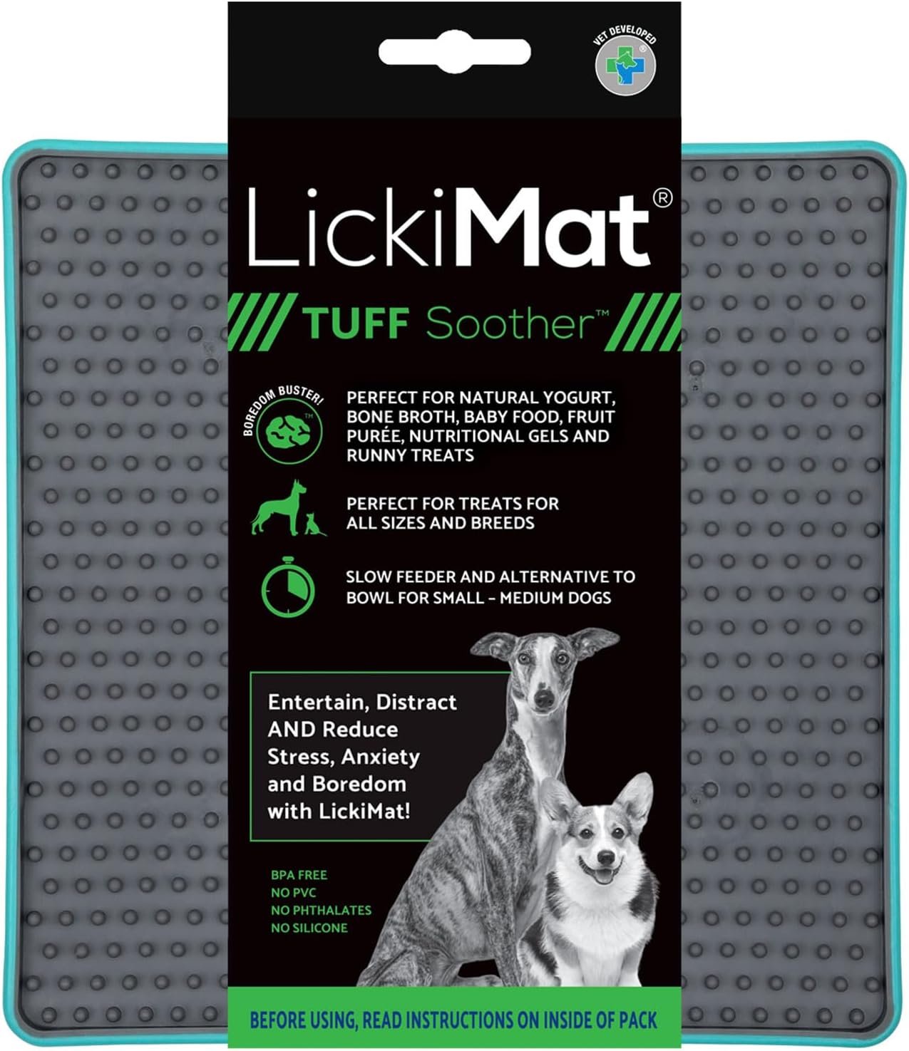 LickiMat Tuff Soother Slow Feeder Lick Mat for Dogs, Turquoise, Boredom Aid