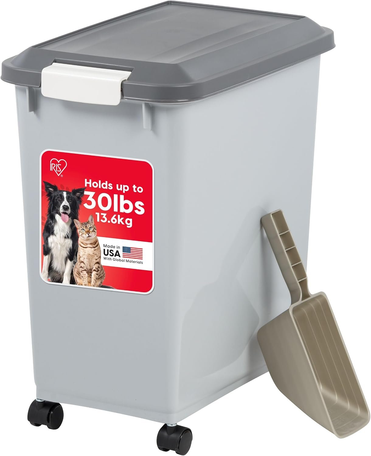 IRIS USA Dog Food Storage Container, Up to 30 lbs, Gray/Dark Gray