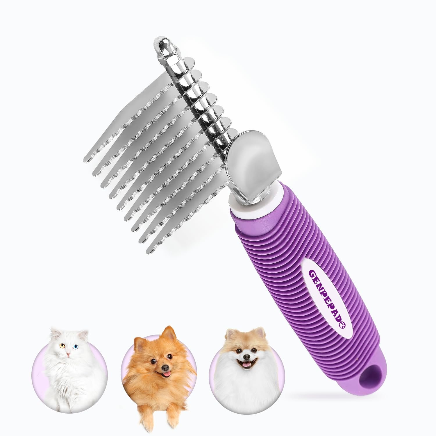 GENPEPADO Dematting Undercoat Rake Comb for Dogs & Cats with Long 2.5-In Stainless Steel Safety Blades for Removing Knots, Mats & Tangles – Pet Grooming Deshedding Brush Tool with Anti-Slip Grip