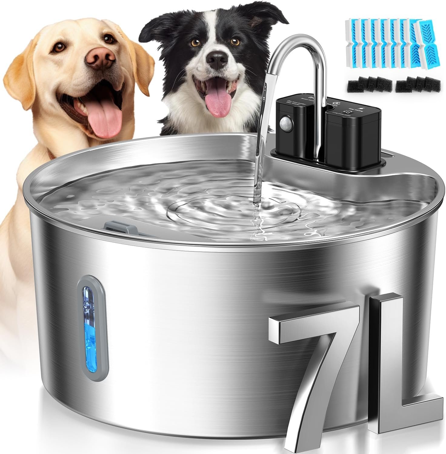 Voluas 7L Wireless Dog Water Fountain with 6 Filters, Stainless Steel