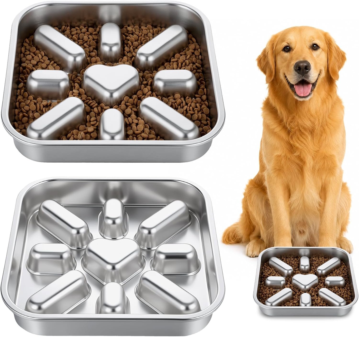 SHENLIU 2 Pcs Stainless Steel Slow Feeder Dog Bowls for Large & Medium