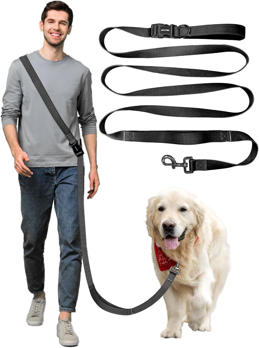Hands Free Dog Leash, 5.1-8.9ft Crossbody Leash for Dog Walking