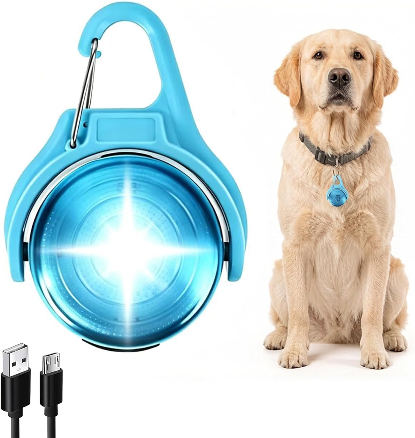 Dog Collar Light LED,USB Rechargeable Waterproof Dog Light with 360° Adjustable Beam,4 Modes 7 Colors,500m Long Distance Visibility,Provides Reliable Protection for Nighttime Walks