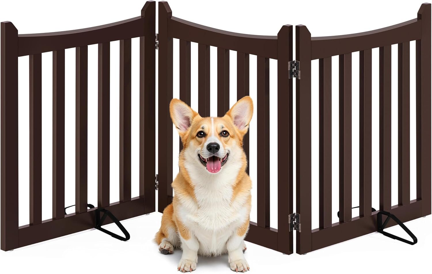 Yaheetech Freestanding Wooden Dog Gate, 3-Panel 24in H Pet Barrier Espresso