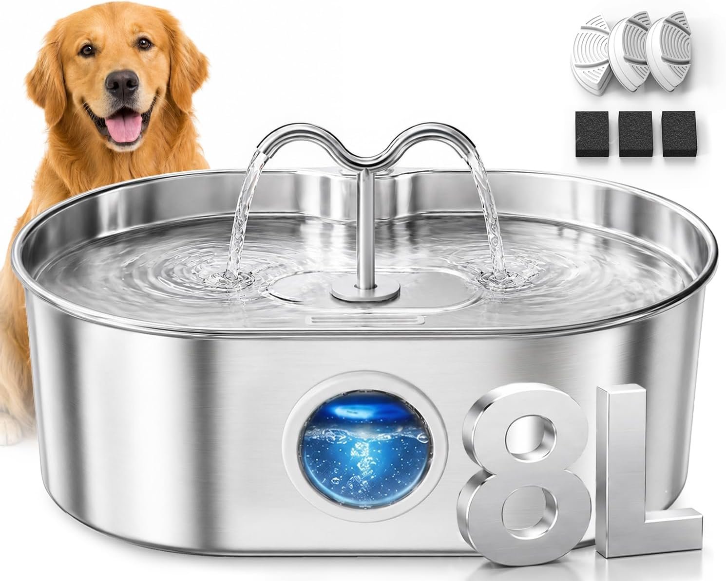8L/270oz/2Gallon Stainless Steel Dog Water Fountain Pet Fountain