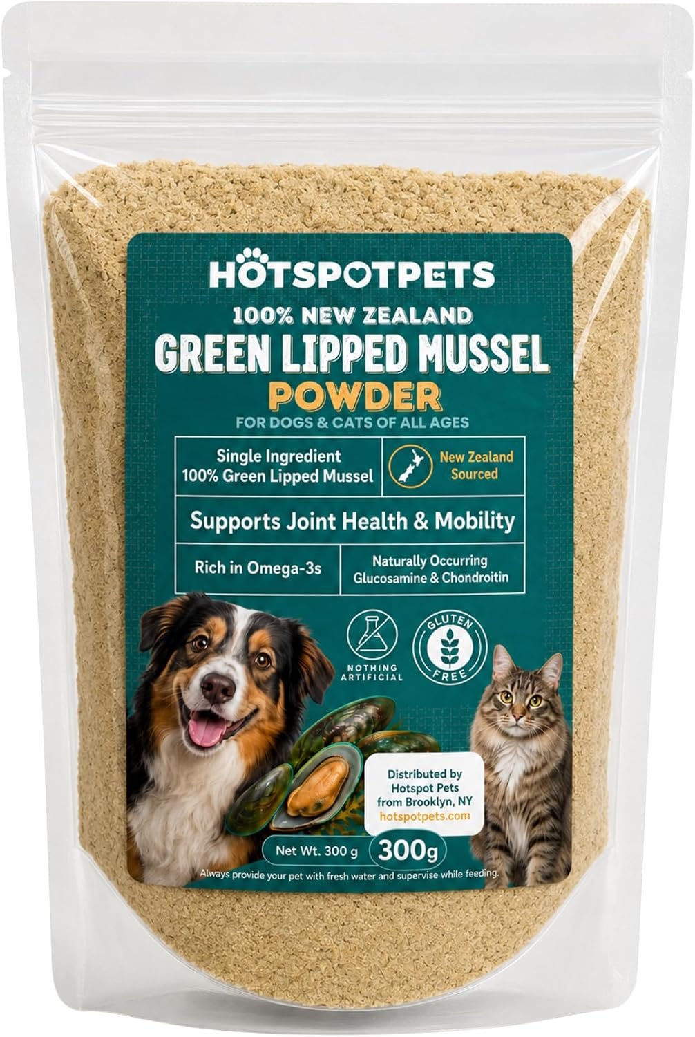 Green Lipped Mussel Powder for Dogs & Cats – 100% New Zealand Green Lipped Mussels – Natural Hip & Joint Supplement for Joints, Tendons, Ligaments, Muscles – 300 Grams