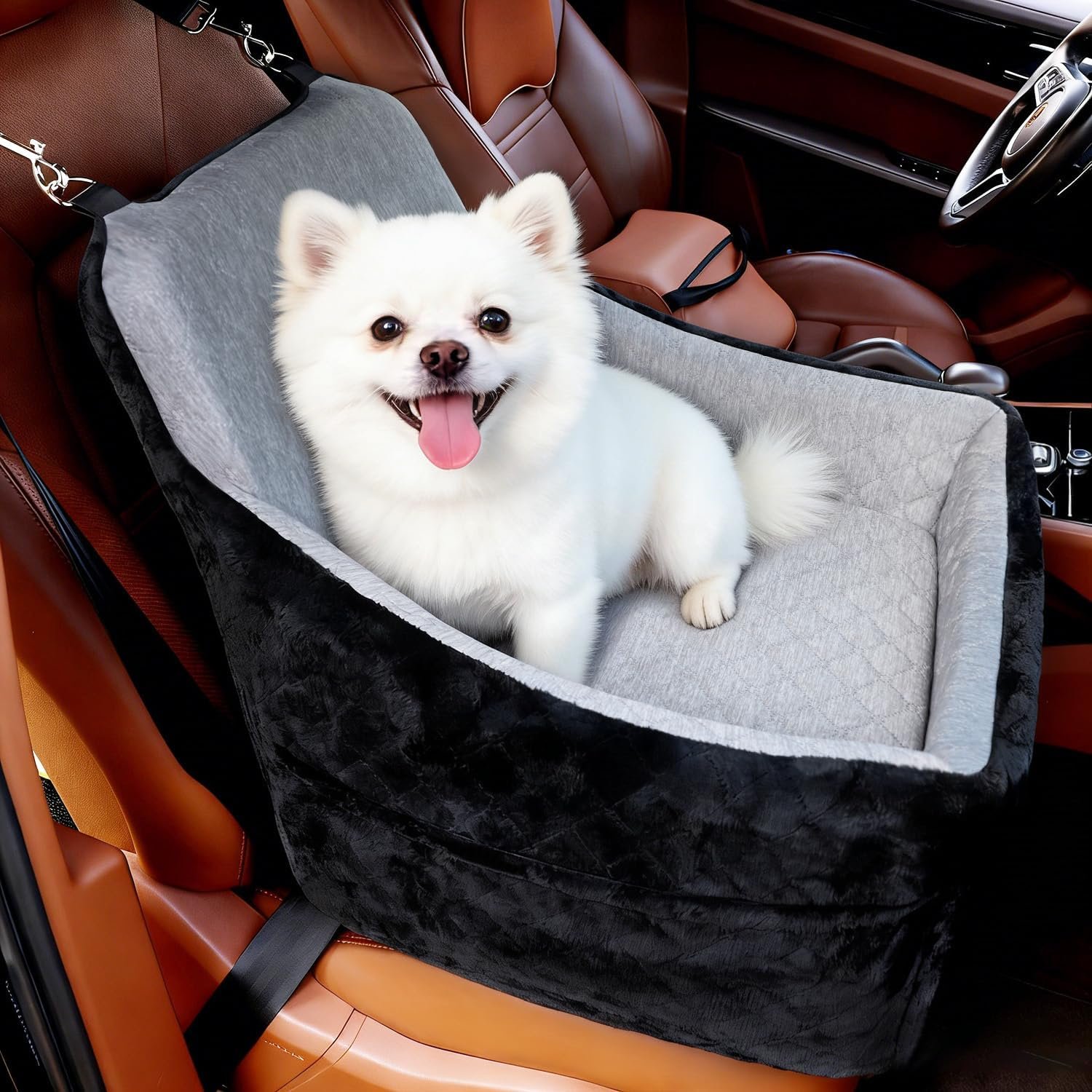 Dog Car Seat Under 30 lbs,Double-Cooling/Warm,Washable,Safety Leash