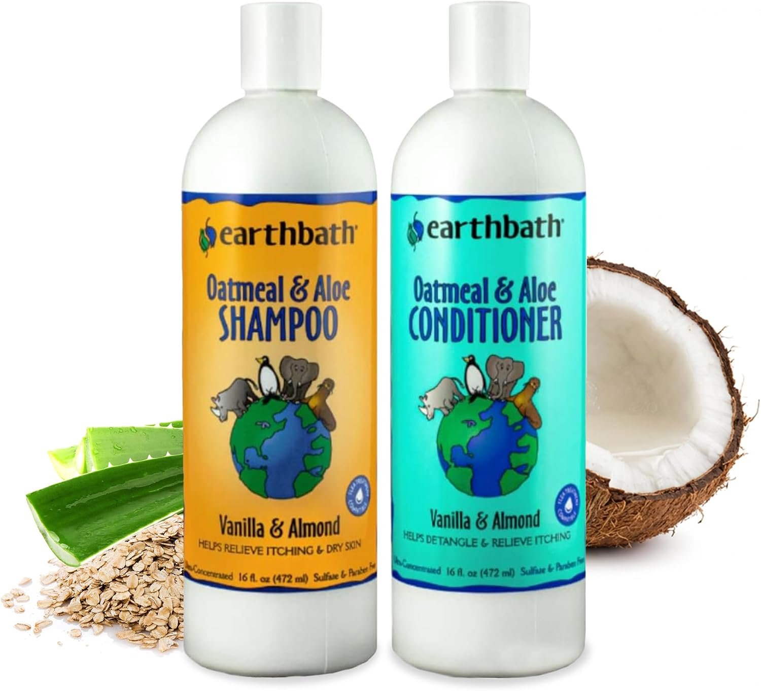 earthbath Oatmeal & Aloe Dog Shampoo and Conditioner, 16 Oz (1 Set)