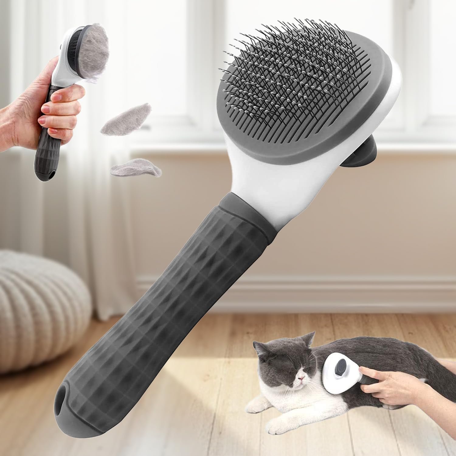 Self Cleaning Slicker Brush, Dog Cat Bunny Pet Grooming Shedding Brush – Easy to Remove Loose Undercoat, Pet Massaging Tool Suitable for Pets with Long or Short Hair