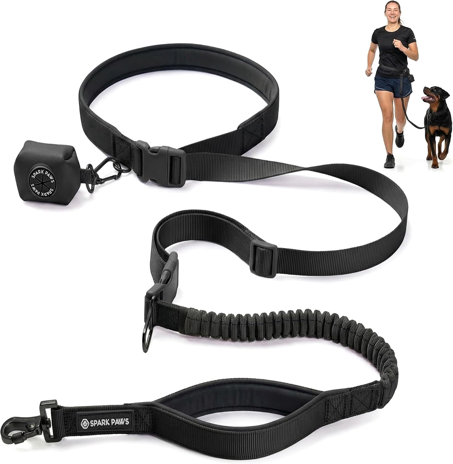 Spark Paws Hands Free Dog Leash – Bungee Waist Belt for Running & Walking