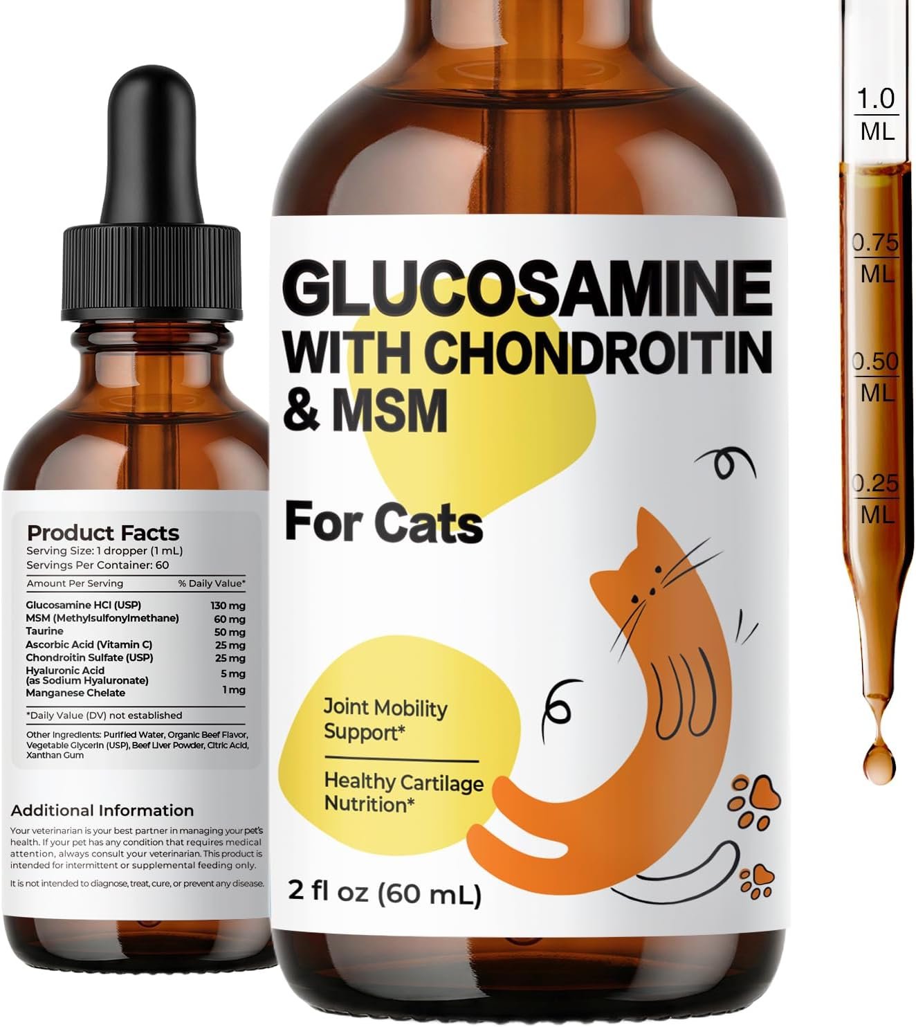 Glucosamine for Cats, Senior Hip & Joint Support, Chondroitin & MSM Drops