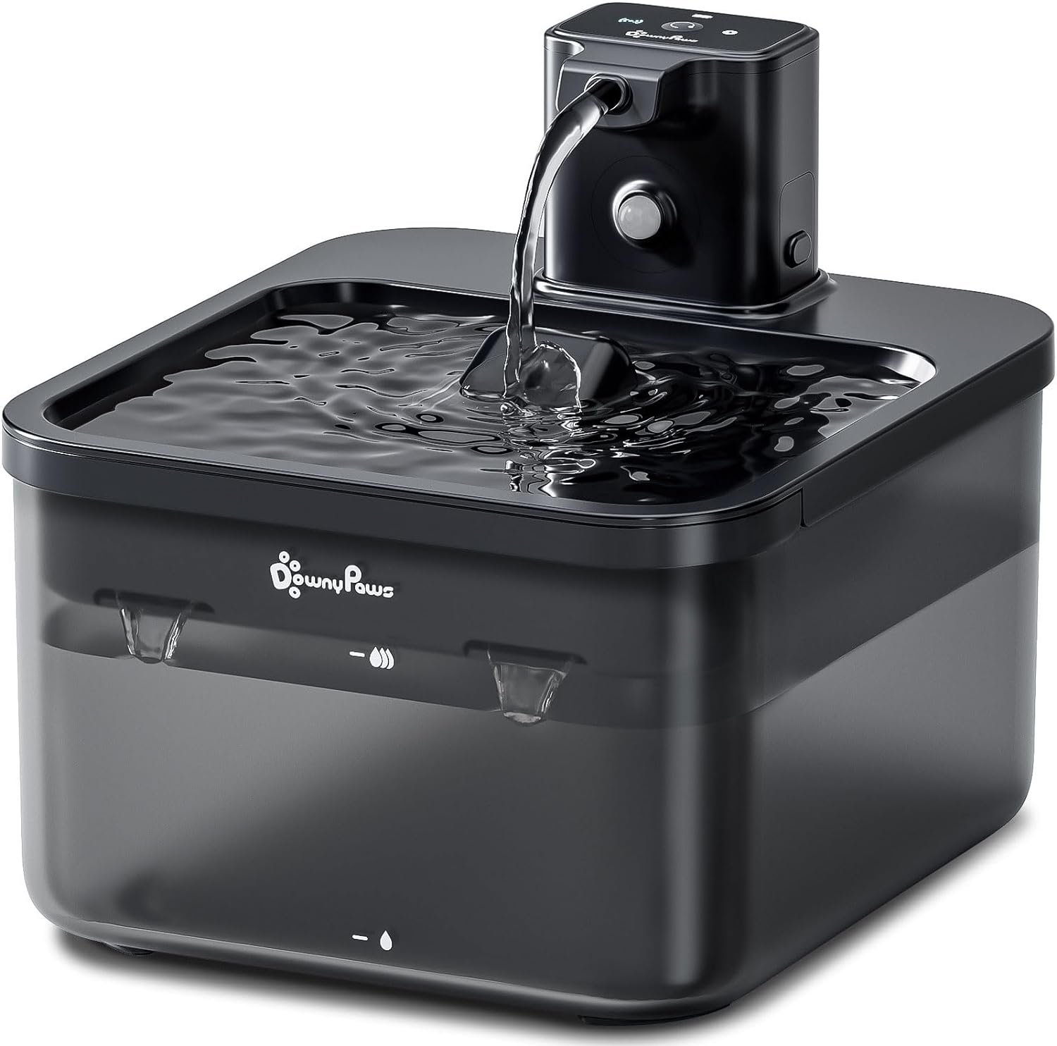 DownyPaws Cat Water Fountain Cordless, Pet Fountain, 84oz/2.5L, Black