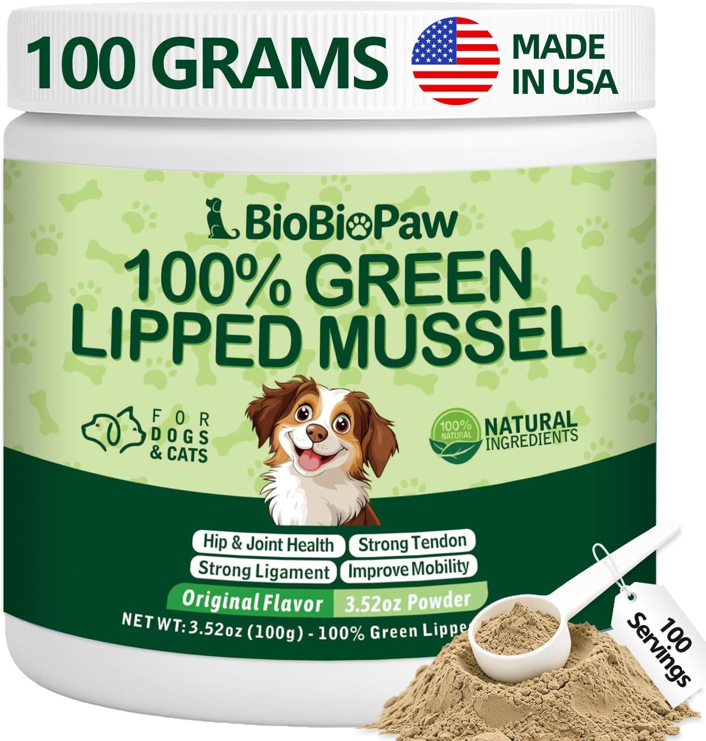 Pure Green Lipped Mussel Powder for Dogs & Cats 100% New Zealand Sourced