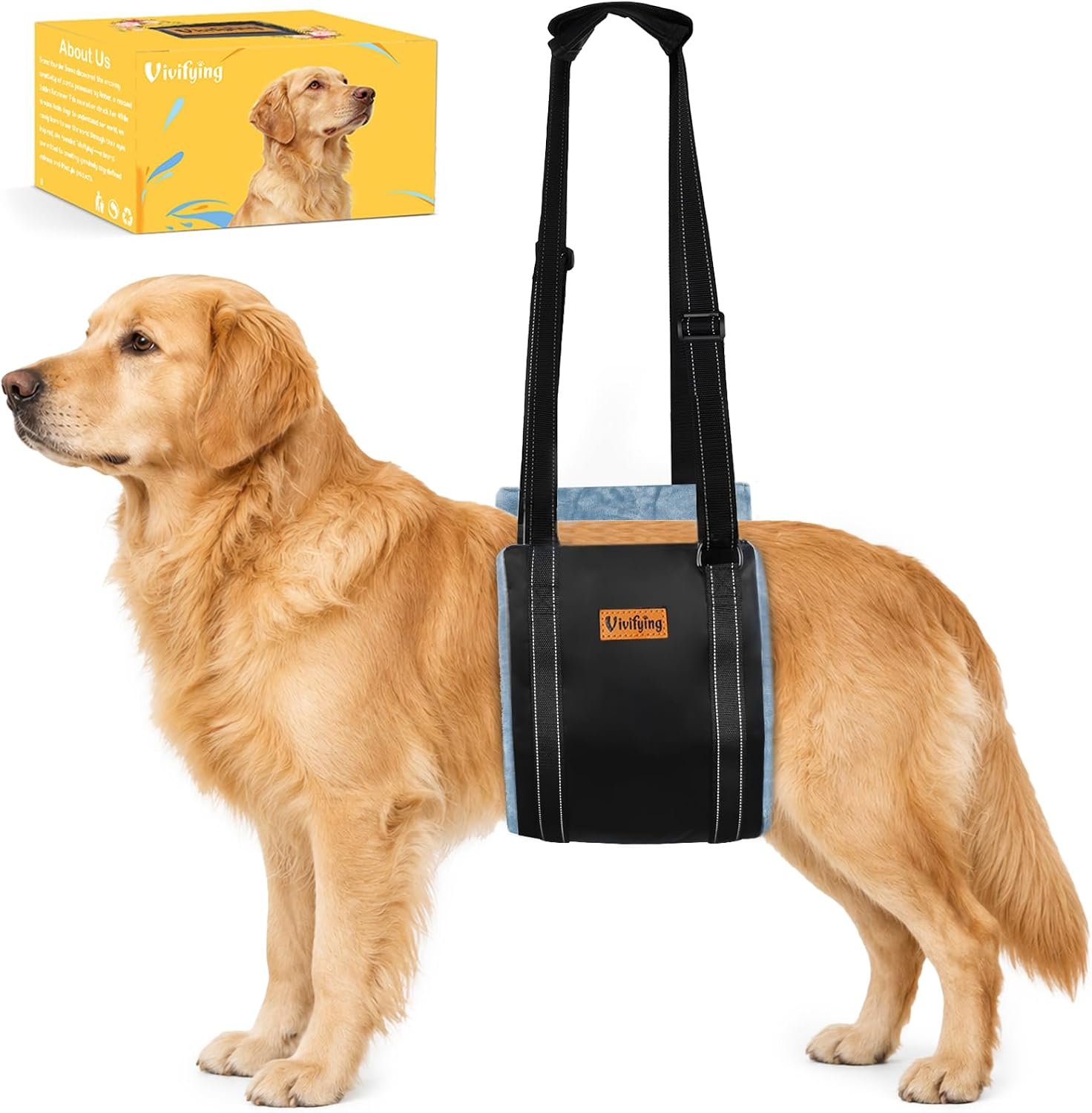 Vivifying Dog Lift Harness for Large Dogs, Flannel Rear Support Sling, L
