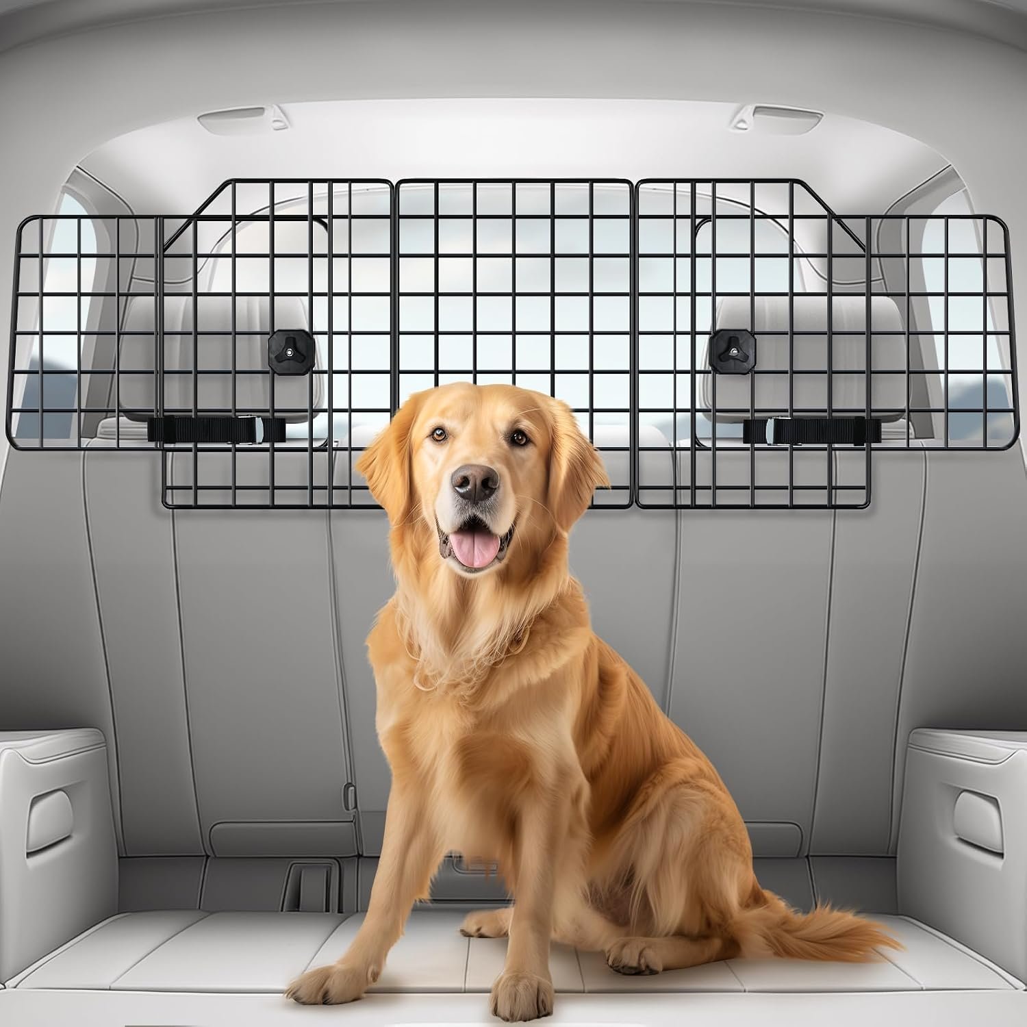 rabbitgoo Dog Car Barrier for SUV, Heavy-Duty Steel Wire Pet Gate, Foldable