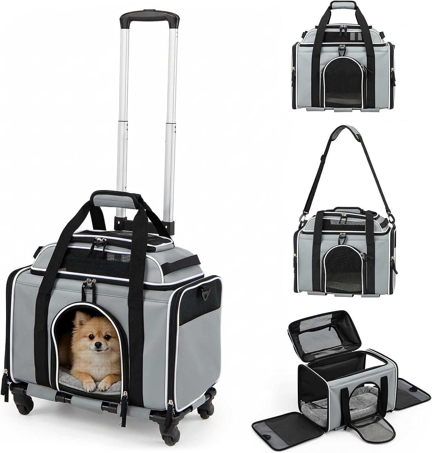 Giantex Top-Expandable Pet Carrier with Wheels for Small Cat & Dog (Gray)