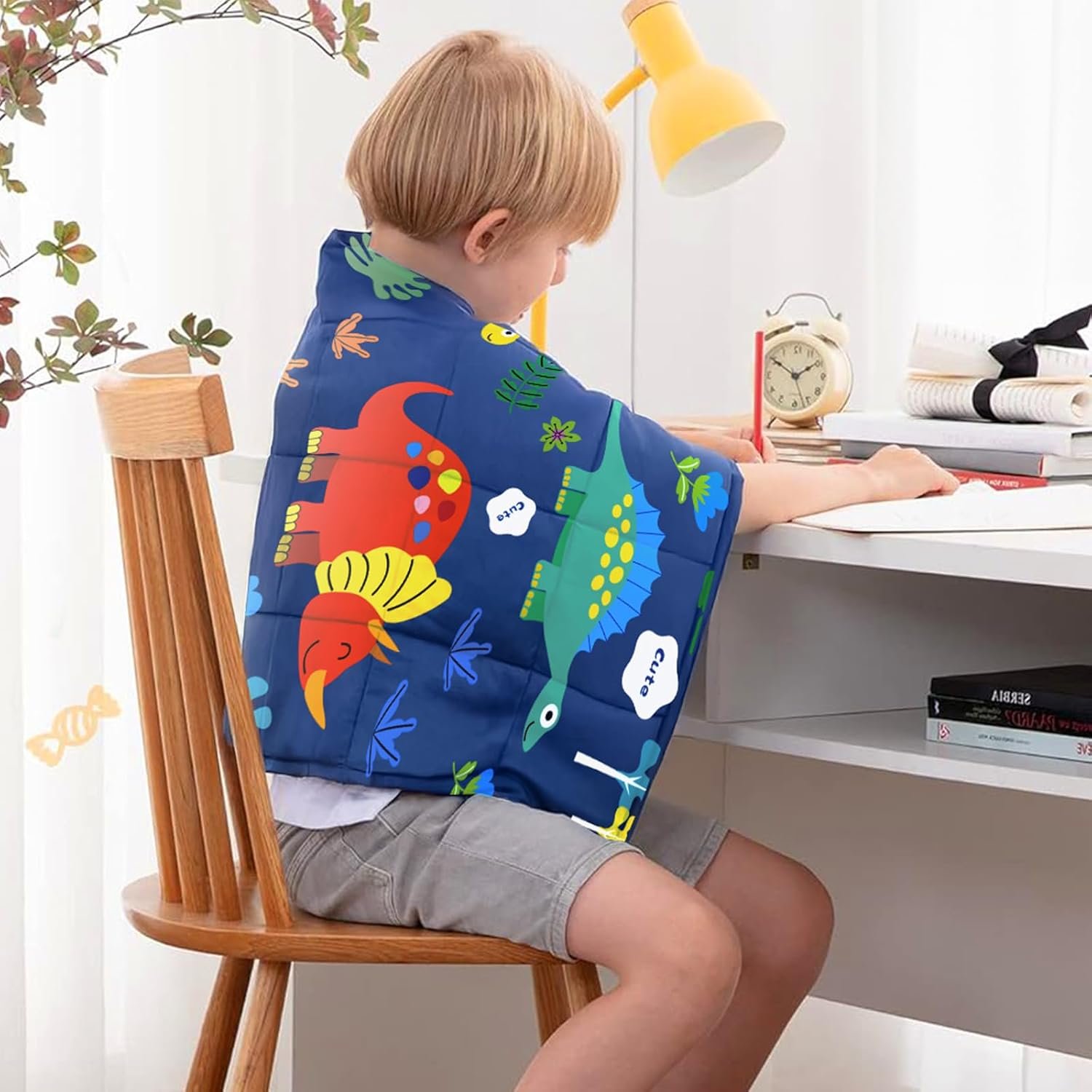 ROKDUK Weighted Lap Blanket for Adults Kids, Weighted Lap Pad for Dog Pet 17″x22″ 2lbs Small Weighted Blanket for Sleeping Shoulder Back Relaxation Travel Office Blue Dinosaur