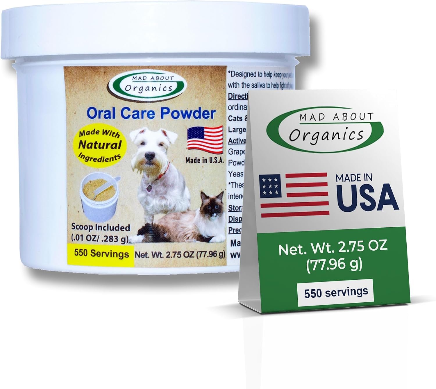 Dog or Cat Oral Care Powder – Tartar and Plaque Remover, Pet Dental Cleaning Powder for Oral Hygiene and Fresh Breath, Teeth Cleaner – 550 Servings, Medium Size – 77.96g