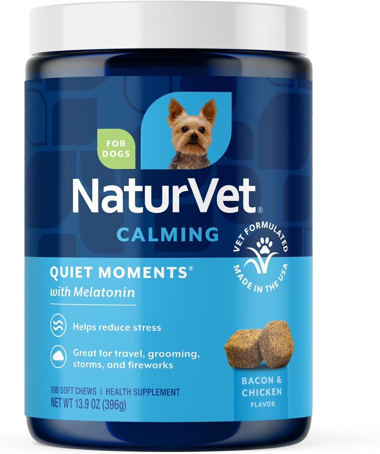 NaturVet Quiet Moments Calming with Melatonin Dog Supplement – 180 Count
