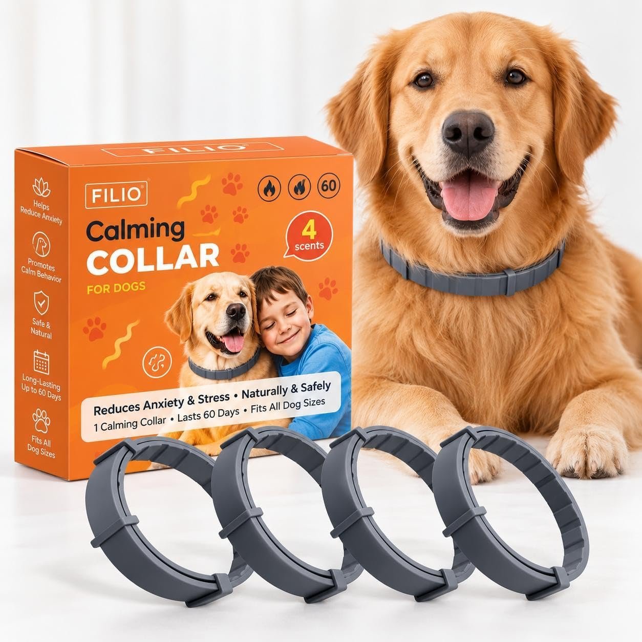 Calming Collar for Dogs, Dog Calming Collar, Pheromones for Dogs, Separation Anxiety Relief for Dogs, Anti Anxiety for Dogs, Pet Anxiety Relief, Dog Calming Pheromones (Gray)