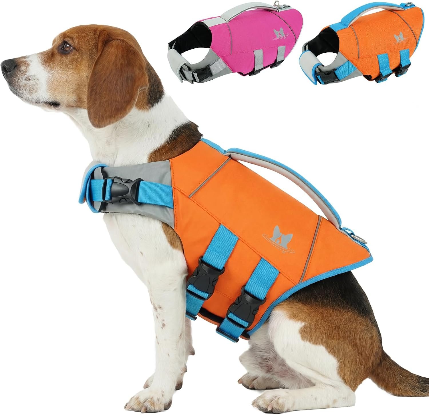 Nanaki Dog Life Jacket Large, Dog Life Vest for Swimming Boating-High Buoyancy Jackets for Dogs Swim Vest with Rescue Handle D-Ring Reflective Adjustable Ripstop Floating Lifejacket,Beagle,Orange,L