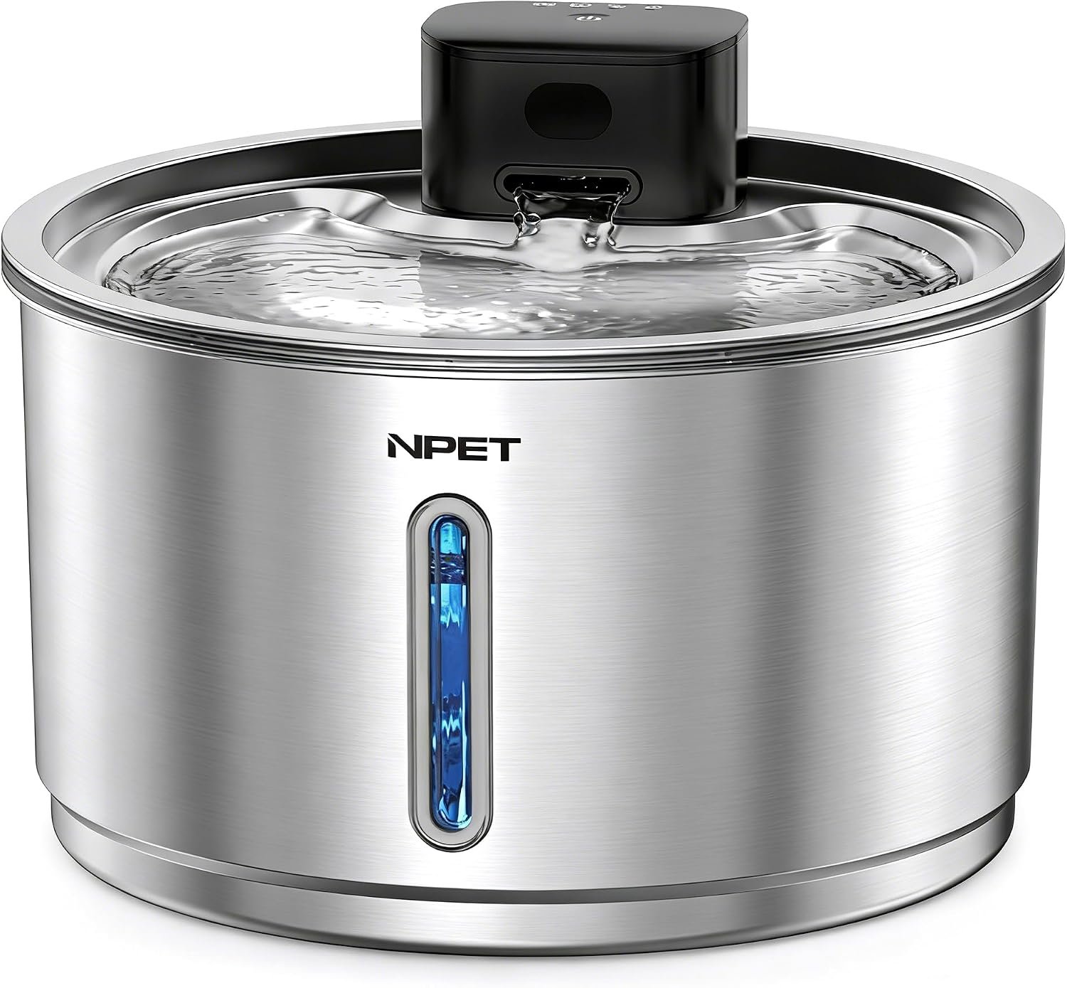 NPET Cordless Cat Water Fountain Stainless Steel, 1Gallon for Cats Indoor