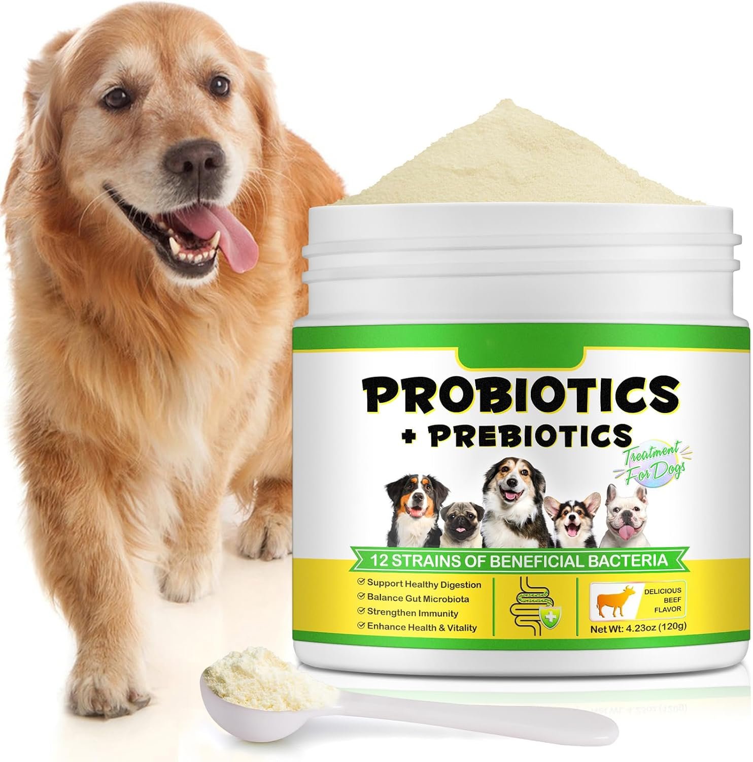 Probiotics for Dogs – Probiotic Powder with 5 Billion CFU & Prebiotics, 12-Strain Formula for Digestive Health & Diarrhea Relief, Vet-Recommended for Sensitive Stomach 4.23oz