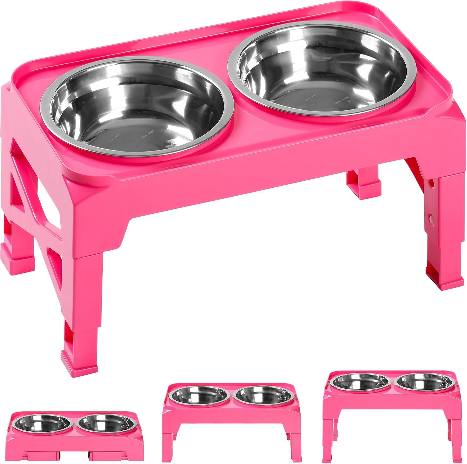 Hubulk Elevated Dog Bowls with 2 Stainless Steel Dog Food & Water Raised Bowls with No Spill Edge Non-Slip Stand Adjusts to 3 Heights(2.75″, 6.0″, 7.5″) for Small Medium Dogs and Pet