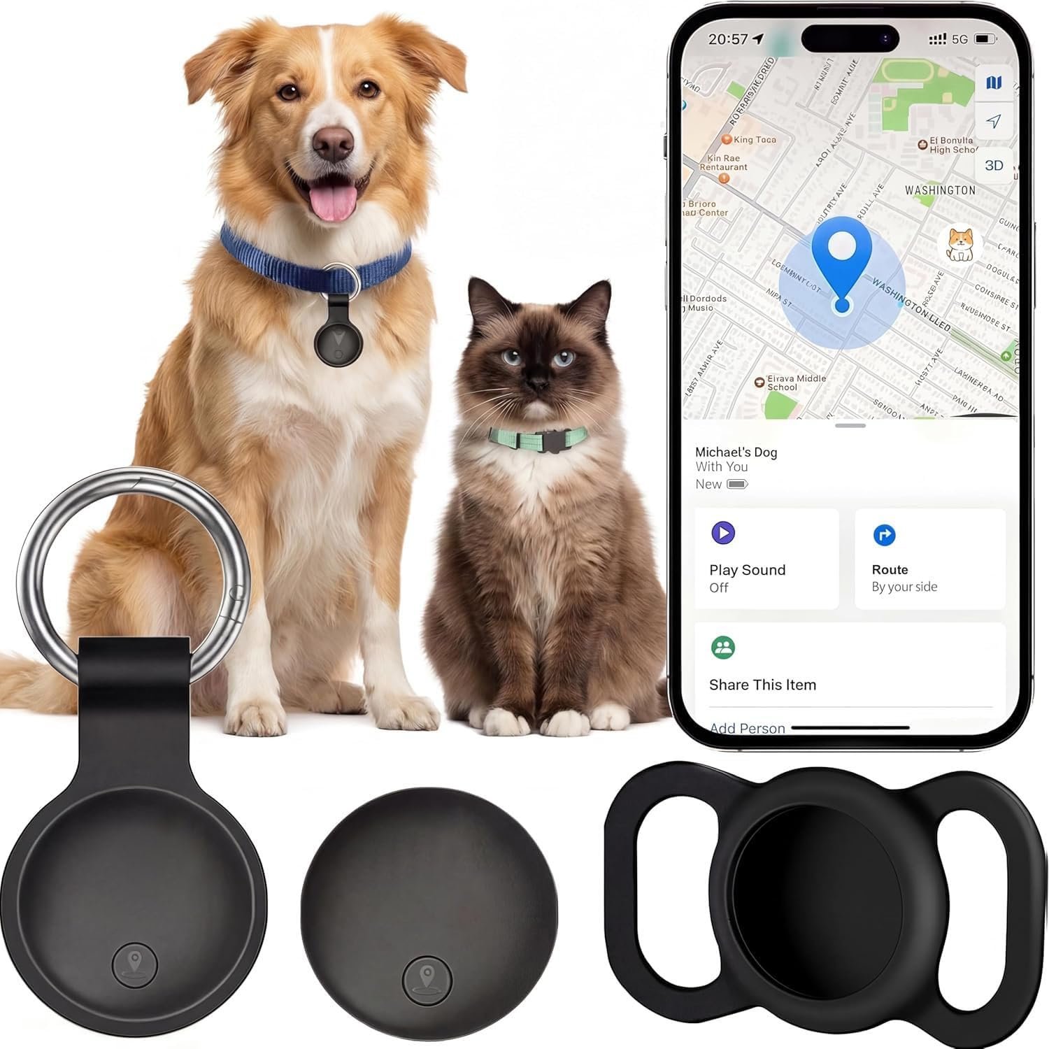 GPS Tracker for Dogs, Smart Collar with Real-Time Location – Pet Location Tracker with Holder No Monthly Fee/No SIM Card, Works with iOS Find My, Ultra-Slim, IP68 Waterproof, Reliable Performance