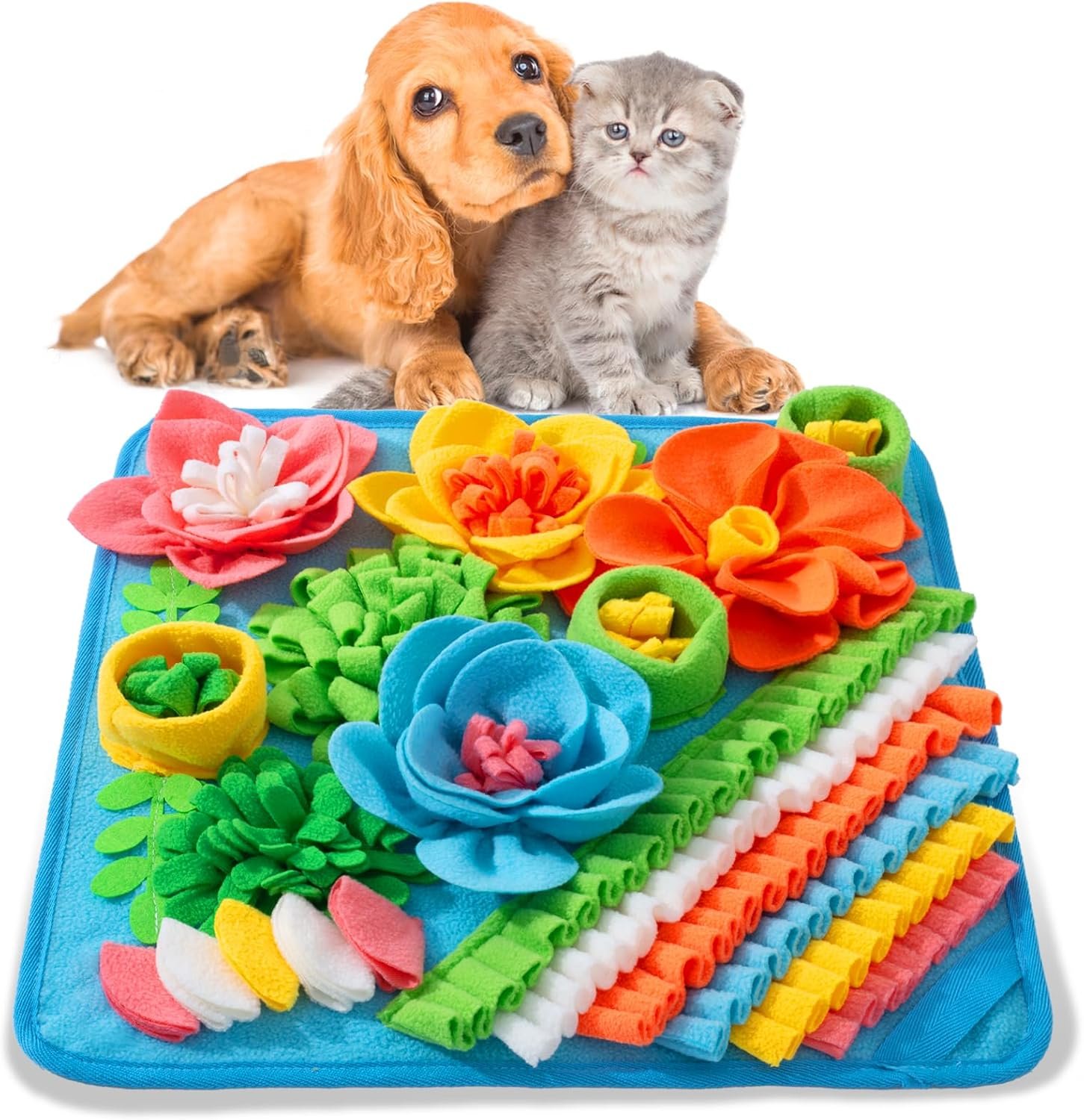 Snuffle Mat for Dogs, Sniff Mat Slow Feeding Mat for Small Pets Cats, Rabbits – Help Stress Relief and Training – Stimulate Your Pet’s Foraging Skills! (Blue)