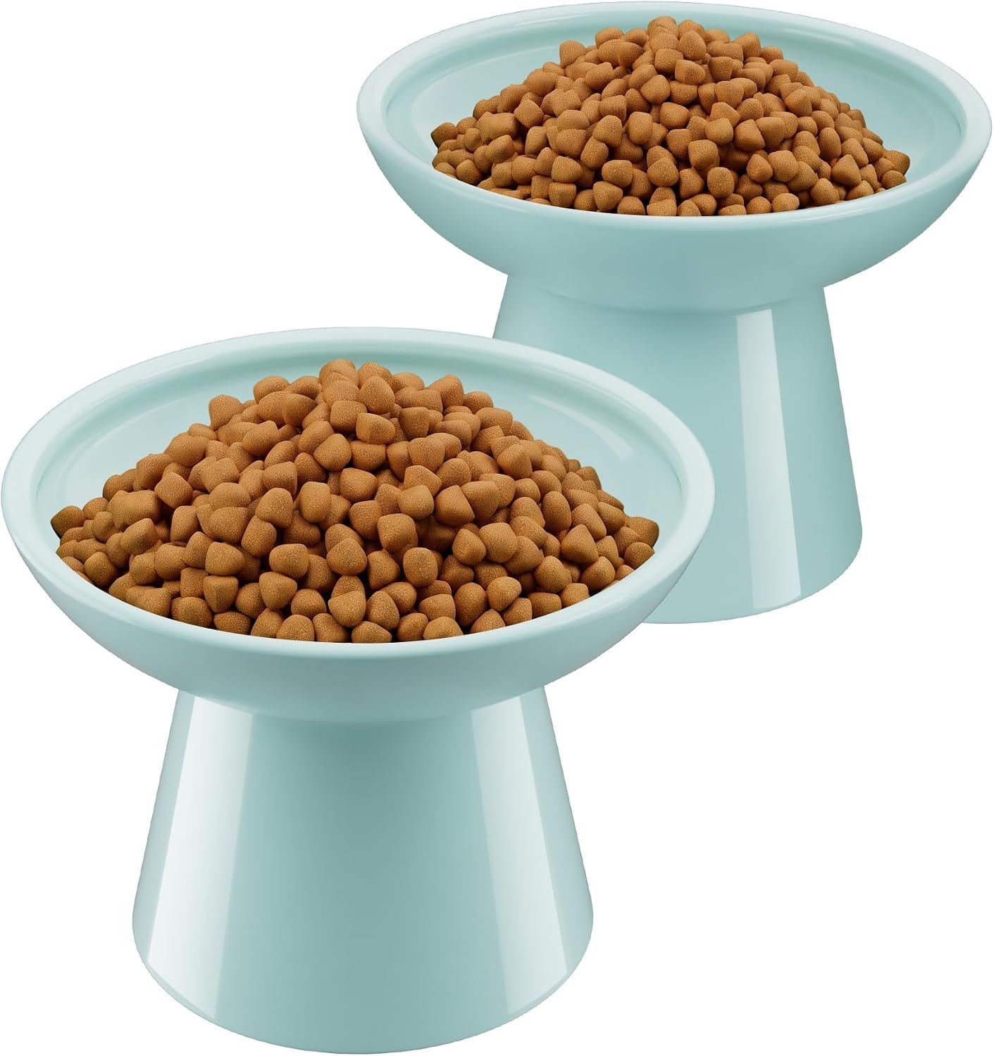 LoeJan Ceramic Cat Bowls, Elevated Cat Food and Water Bowls Set, Extra Wide and Raised Ceramic Bowls, Anti-Vomit Whisker-Free Pressure Cat Feeder for Kittens to Adult Cats