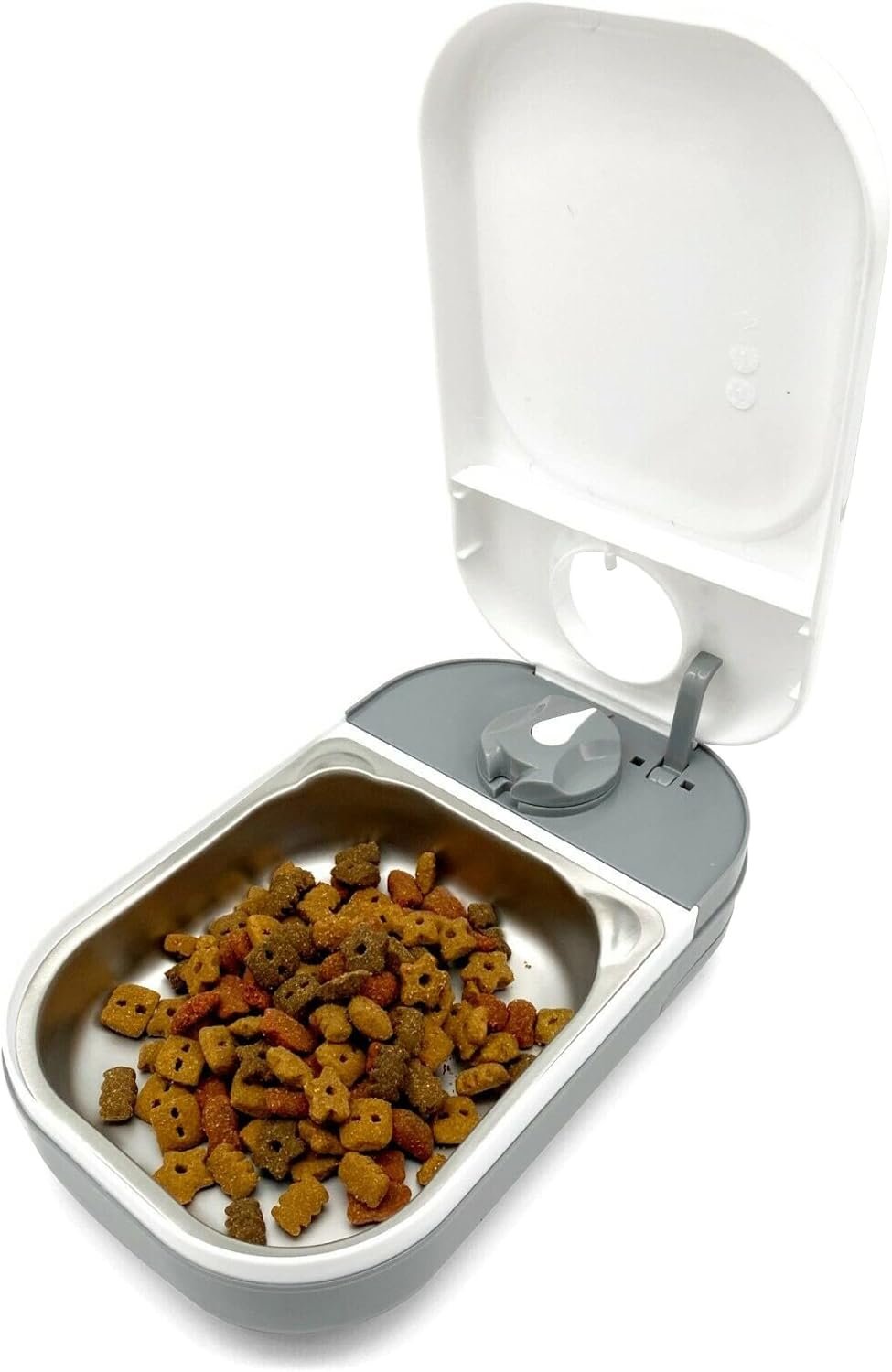 Closer Pets C100 Single Meal Timer-Controlled Automatic Pet Feeder – for Cats and Small Dogs, Wet or Dry Food with Stainless Steel Bowl Insert, up to 400 g, White