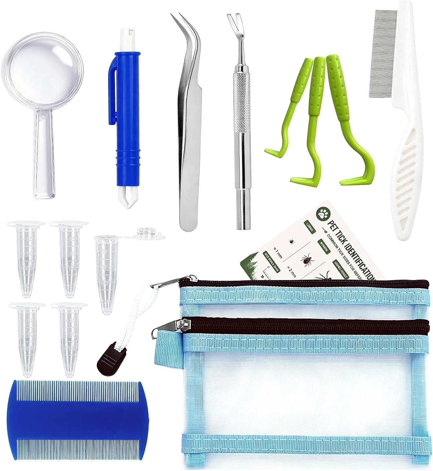 MEDUWEDU 16-Piece Professional Tick Removal Tool Kit, Stainless Steel Tick Remover Tweezers, Hooks & Accessories for Dogs, Cats & Humans, Outdoor Camping Essentials