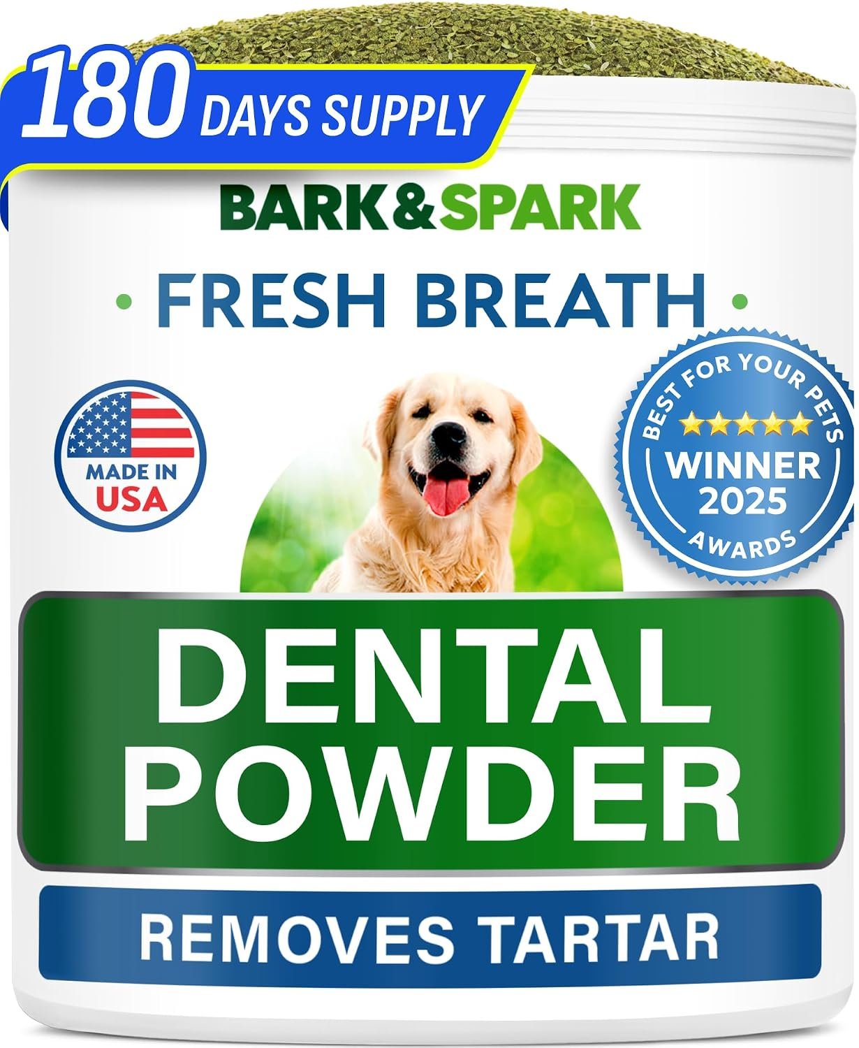 Bark&Spark Dog Teeth Cleaning Powder & Breath Freshener, Dental Powder Cleaner for Bright Teeth – Plaque and Bad Breath Advanced Remover for Dogs, Pet Oral Care Bright Co Lab Pro Formula – 90 Servings