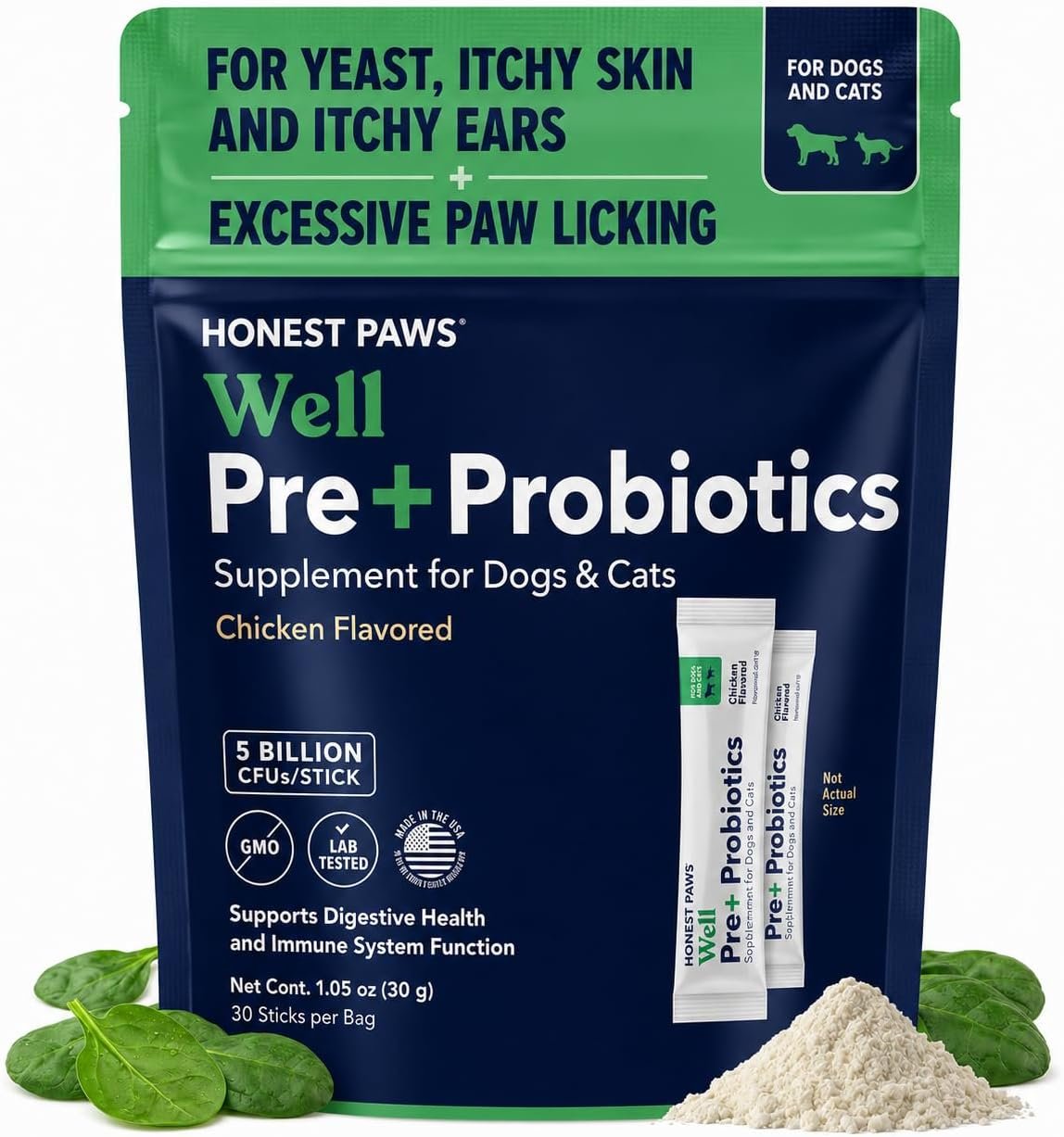 Probiotics for Dogs, Digestive Health Powder with Prebiotic, Chicken, 30ct