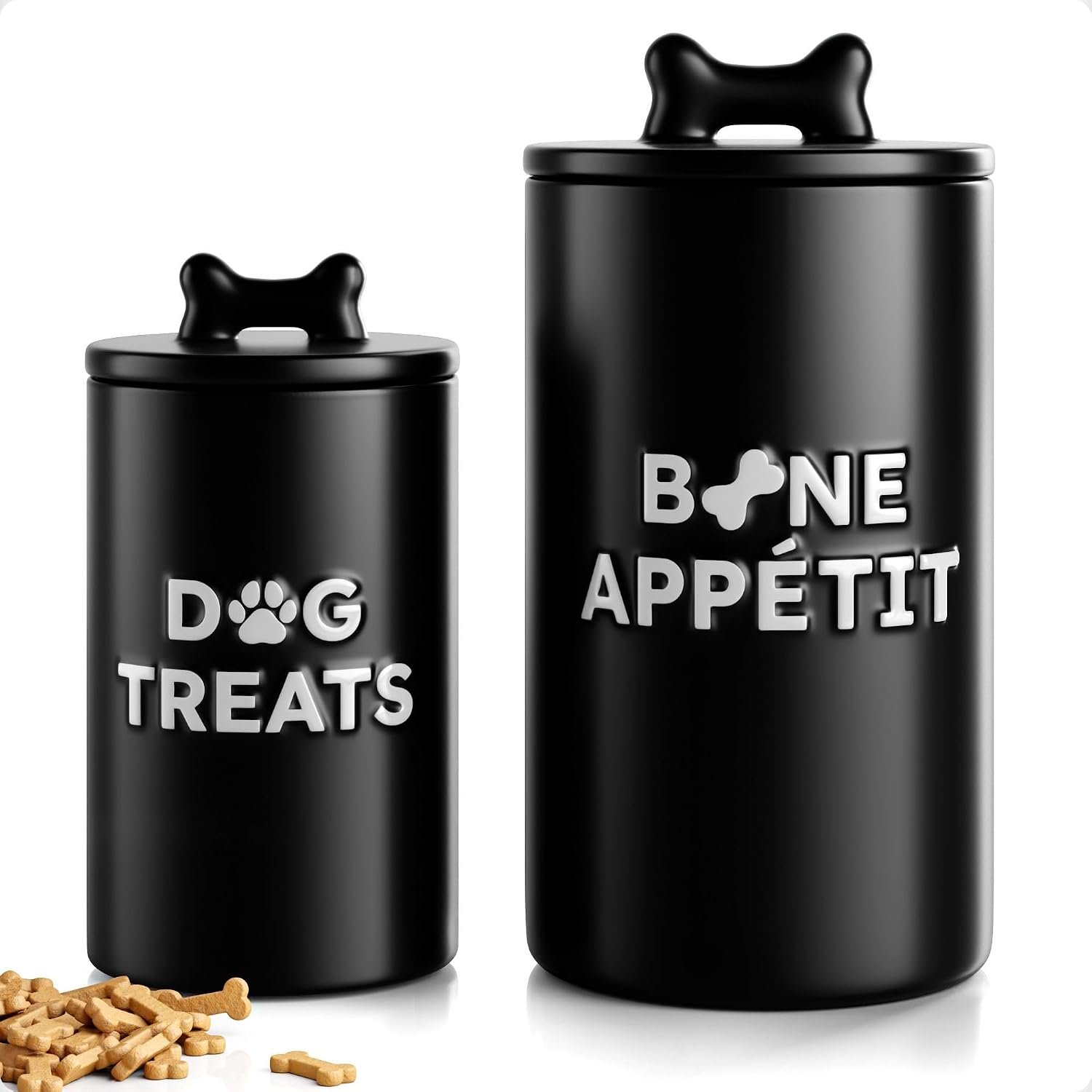 Ceramic Dog Treat Container Airtight Set of 2, 10×5 in & 7×4 in, 11 Cups