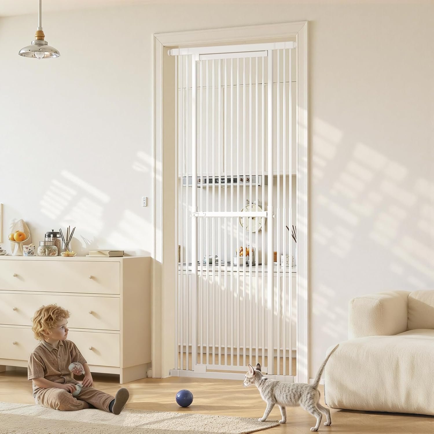 Extra Tall Cat Gate 51″-87″ Height Adjustable Pressure Mounted 4 Extensions