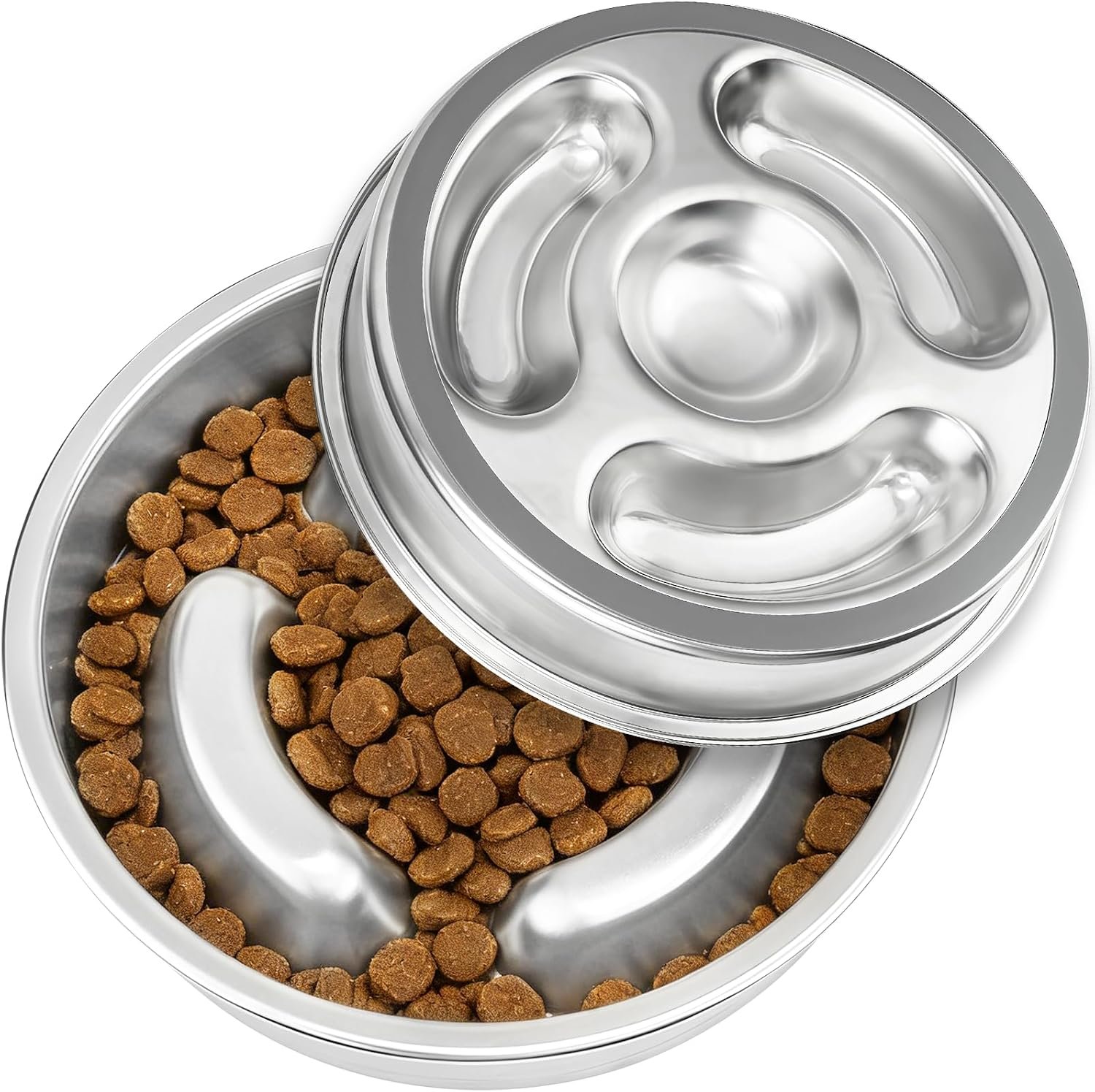 Stainless Steel Slow Feeder Dog Food Bowl with Non-Slip Mat