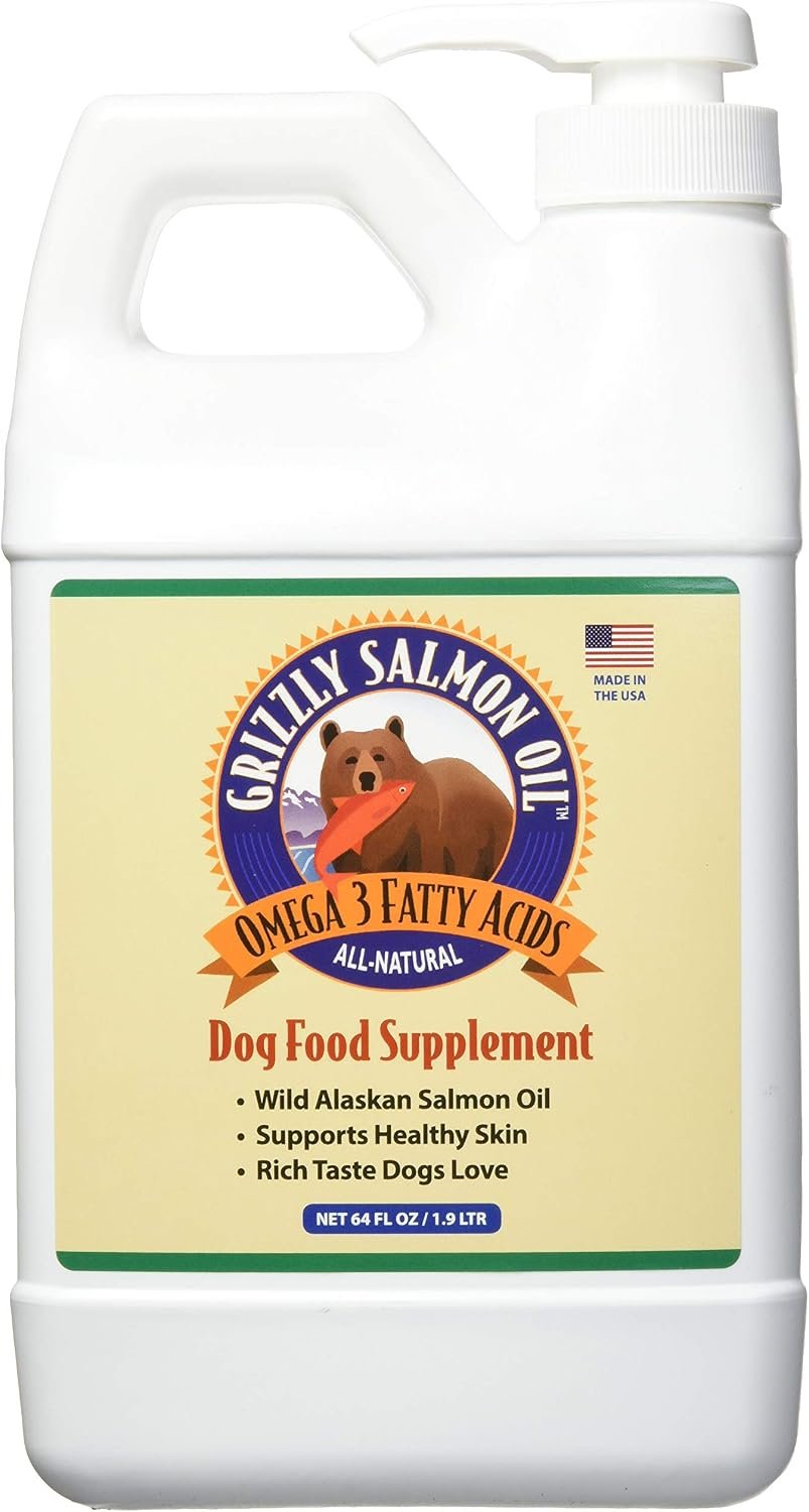 Grizzly Salmon Plus Omega Fatty Acids Food Supplement for Dogs & Cats (Various Sizes) – Wild-Sourced Omega 3-6-9, Wild Alaskan Salmon Oil (64 Fl Oz)