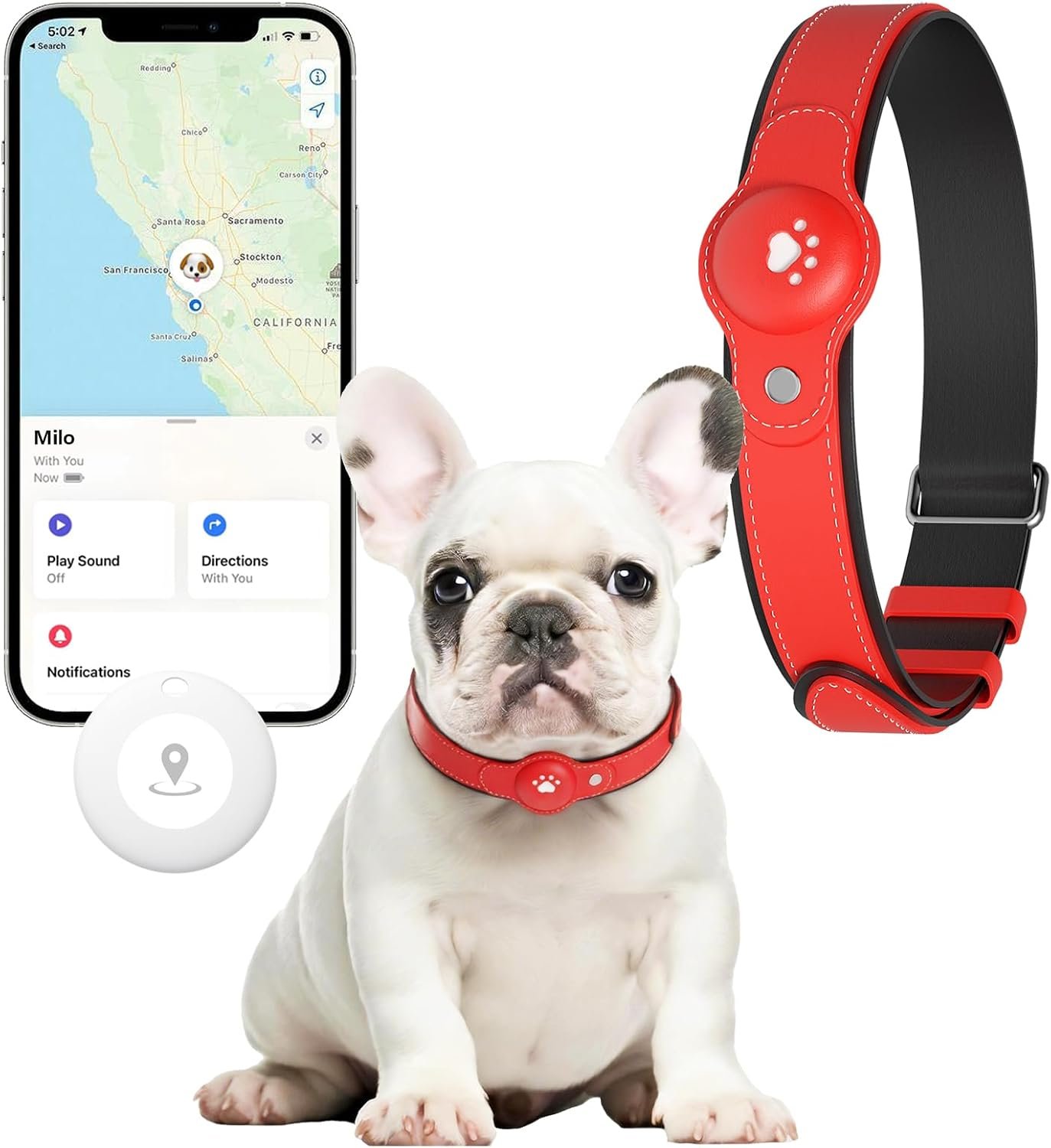 GPS Tracker for Dogs, Dog GPS Tracker, Pet Location Tracker with Collar, Real-Time Tracking, No Monthly Fee or Subscription, Waterproof, 365-Day Long Battery Life, Dog Tracking Device, iOS & Android
