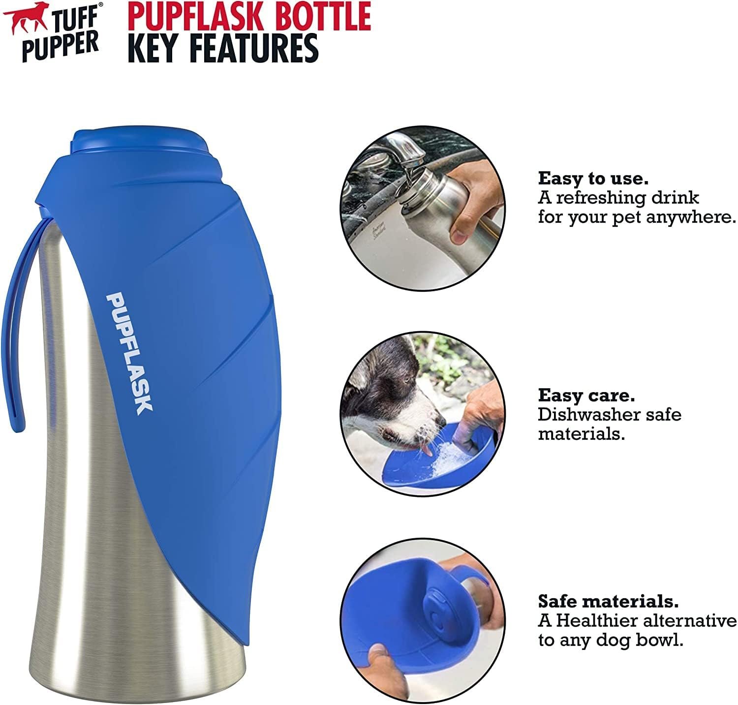 PupFlask Large Dog Water Bottle, Portable Stainless Steel Travel Bowl